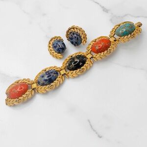 Vintage Emmons Chunky Art Cabochon Bracelet and Earring Set